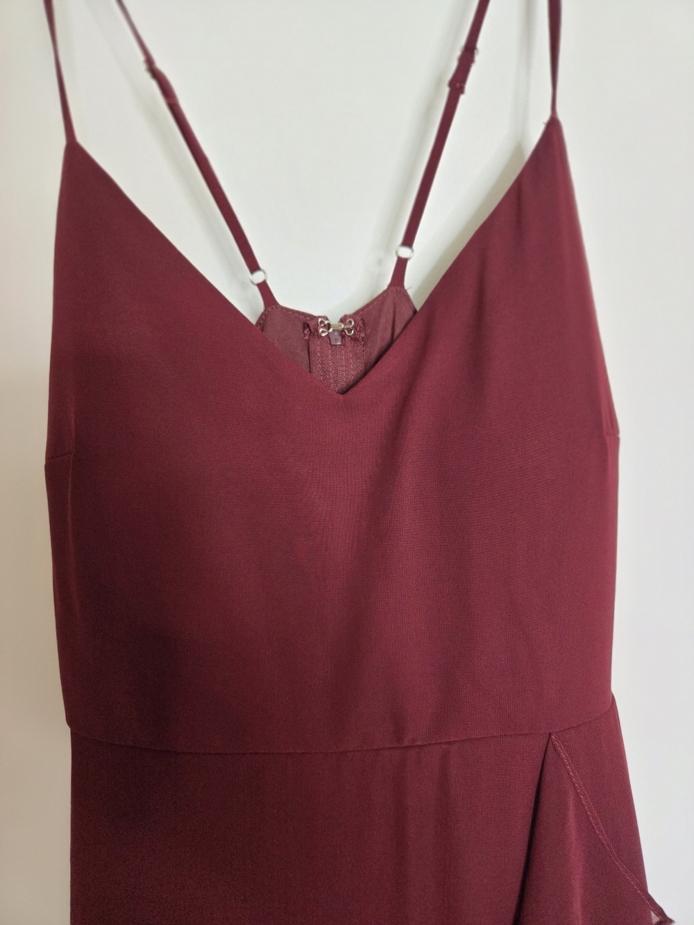Birdy Grey Burgundy Elegant Spaghetti-Strap Maxi Theresa Dress Cascade Ruffle S - Picture 6 of 16